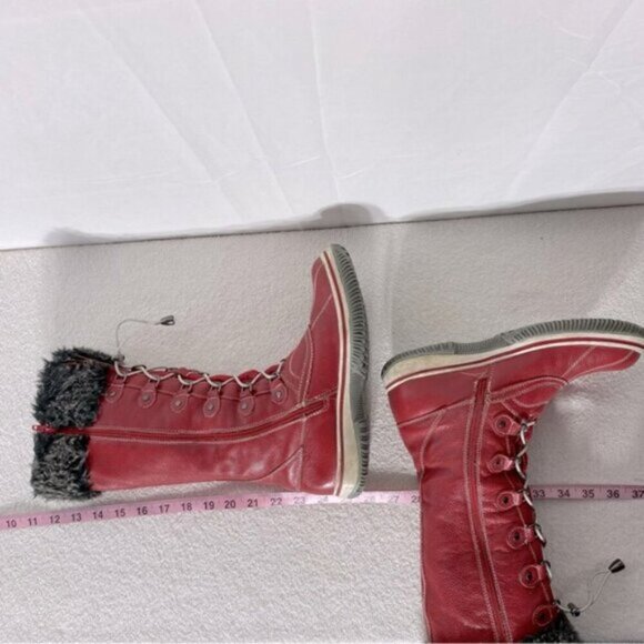 Vintage Atelier Noir Thinsulate Red Leather Lace Up Round Toe Winter Boots 8 - Picture 13 of 13
